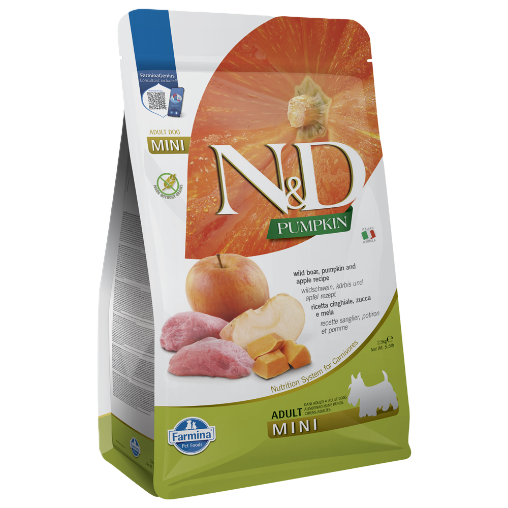 Hrana uscata cu mistret, dovleac si mar pentru caini N&D Pumpkin Mini, 2500 g, Farmina