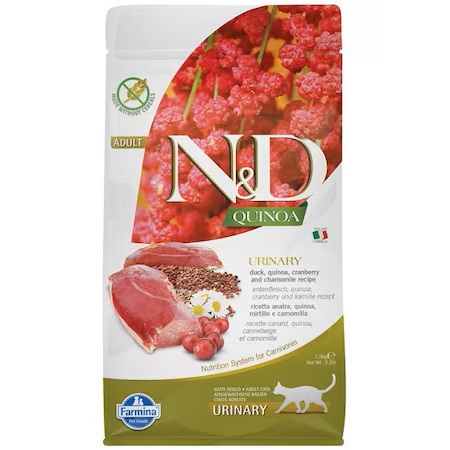 Hrana uscata cu rata pentru pisici N&D Quinoa Urinary Adult, 1500 g, Farmina