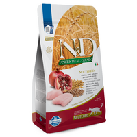 Hrana uscata cu pui, ovaz si rodie N&D Ancestral Grain Neutered, 1500 g, Farmina