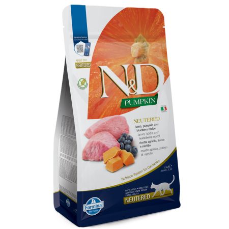 Hrana uscata cu miel, dovleac si afine pentru pisici N&D Neutered Adult, 1500 g, Farmina