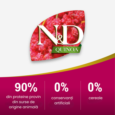 Hrana uscata cu rata, quinoa si mar N&D Hairball Adult, 1500 g, Farmina 700634