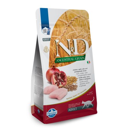 Hrana uscata cu pui, ovaz si rodie pentru pisici N&D Ancestral Grain, 1500 g, Farmina