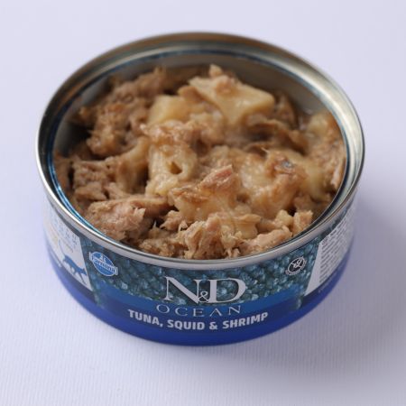 Hrana umeda cu ton, calamar si creveti pentru pisici N&D Ocean, 70 g, Farmina 700574