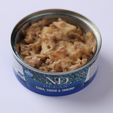 Hrana umeda cu ton, calamar si creveti pentru pisici N&D Ocean, 70 g, Farmina 700574