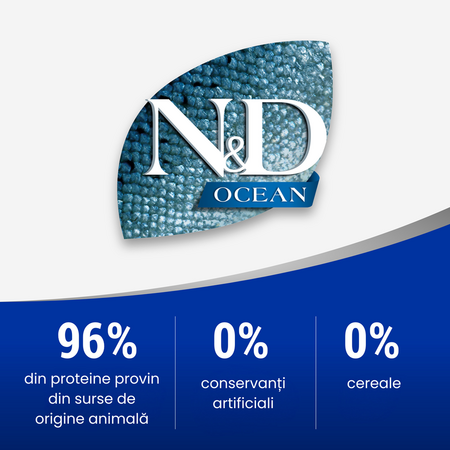 Hrana umeda cu ton, sardine si creveti pentru pisici N&D Ocean, 70 g, Farmina 700570