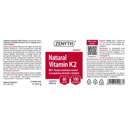 Natural Vitamina K2, 60 capsule, Zenyth 701843