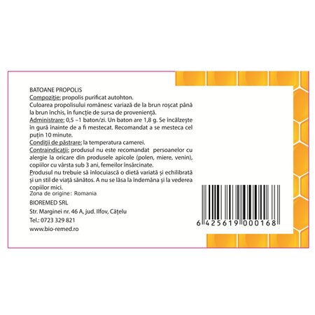 Batoane propolis pentru mestecat, 10 bucati, Bioremed 703384