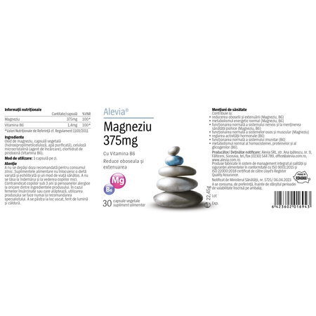 Magneziu 375mg B6, 30 capsule vegetale, Alevia 624466