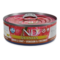 Hrana umeda cu carne de caprioara si nuca de cocos pentru pisici N&D Quinoa Skin & Coat, 80 g, Farmina