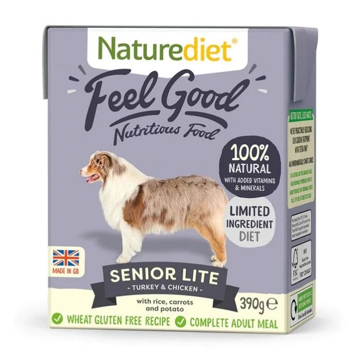 Hrana umeda cu pui si curcan pentru caini Senior Lite Feel Good, 390 g, Nature Diet