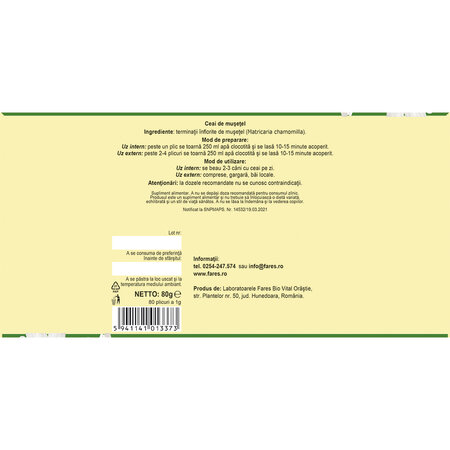 Ceai de musetel, 80 plicuri, Fares 624066