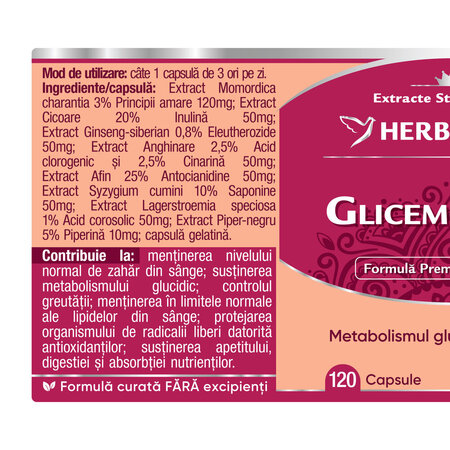 Glicemo Stabil, 120 capsule, Herbagetica 688545