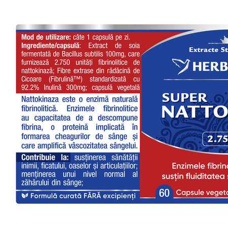 Super Nattokinase, 2750 FU, 60 capsule, Herbagetica 688895