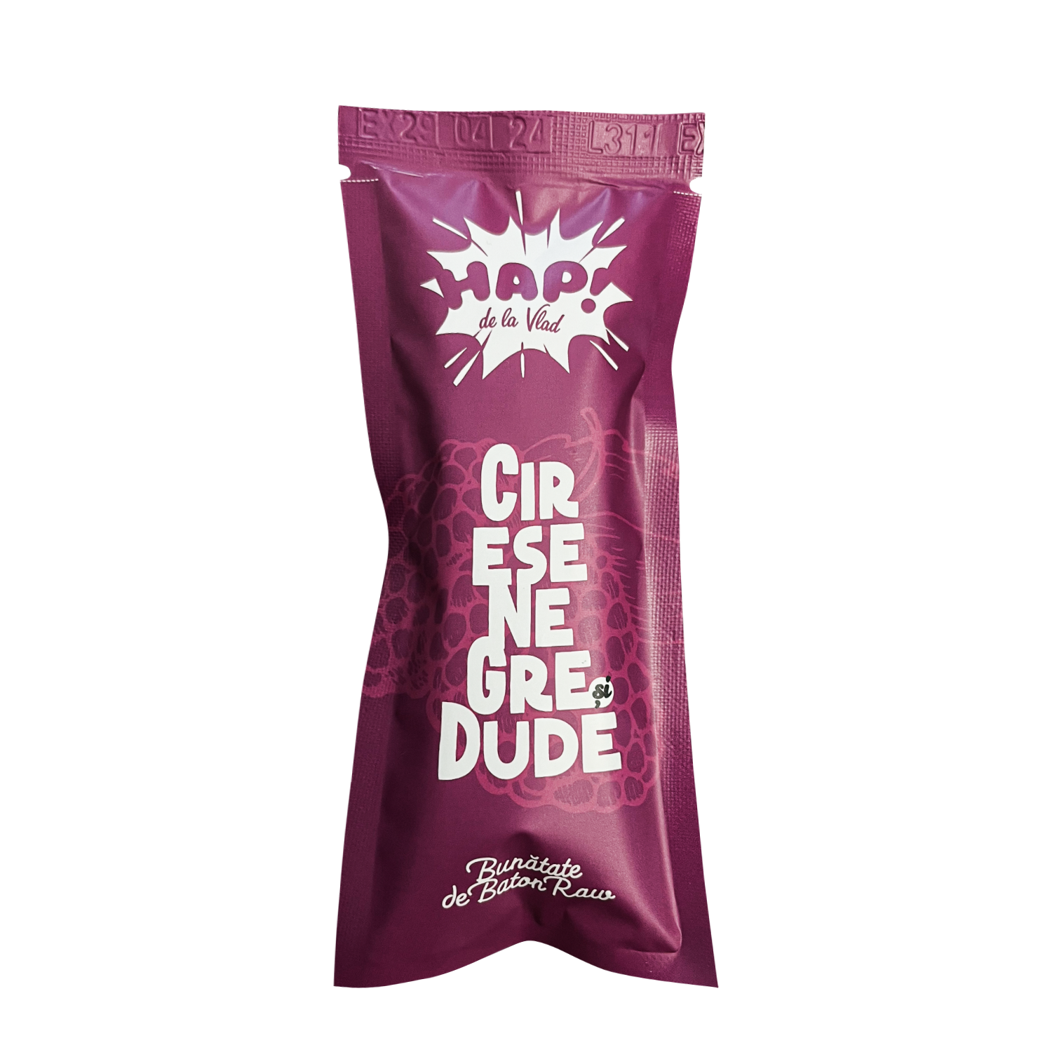 Baton raw vegan cu cirese negre si dude, 45 g, Hap de la Vlad