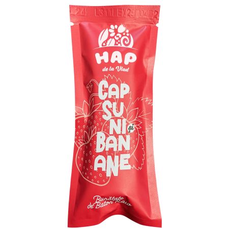 Baton raw vegan cu capsuni si banane, 45 g, Hap de la Vlad