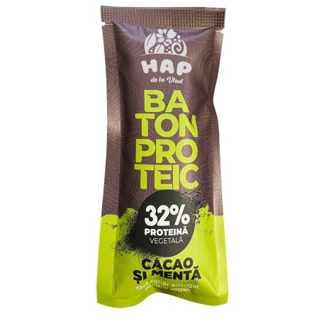 Baton proteic cu cacao si menta, 45 g, Hap de la Vlad