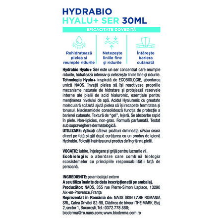 Ser hidratant pentru fata Hydrabio Hyalu+, 30 ml, Bioderma 739370