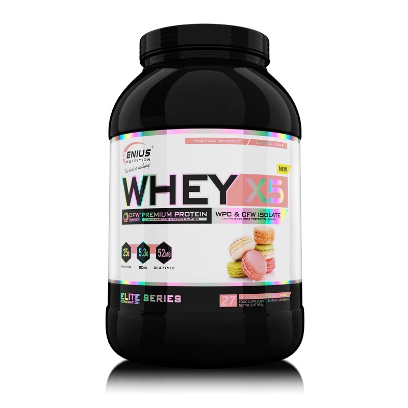 Pudra proteica Whey-X5 Macarons, 900 g, Genius Nutrition