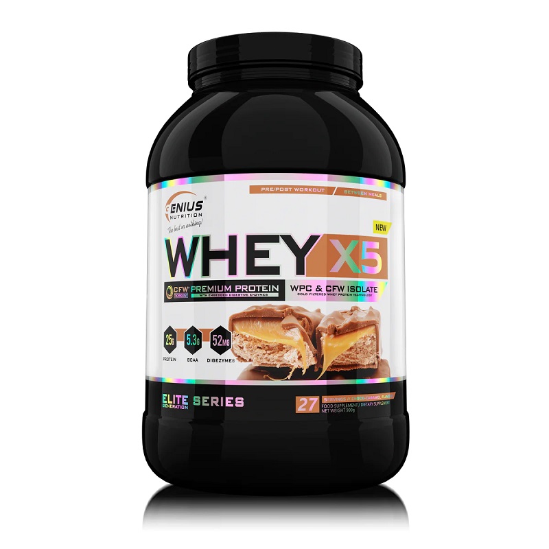 Pudra proteica cu aroma de ciocolata si caramel Whey-X5 Choco-Caramel, 900 g, Genius Nutrition