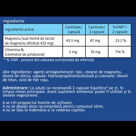 Equilibra Magneziu + vitamina B6, 60 capsule, Antibiotice SA 706061