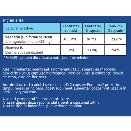 Equilibra Magneziu + vitamina B6, 60 capsule, Antibiotice SA 706061