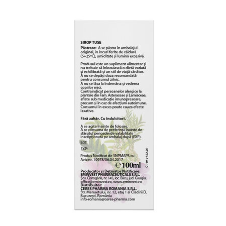 Sirop de tuse fara zahar, 100 ml, Vitalia 708824