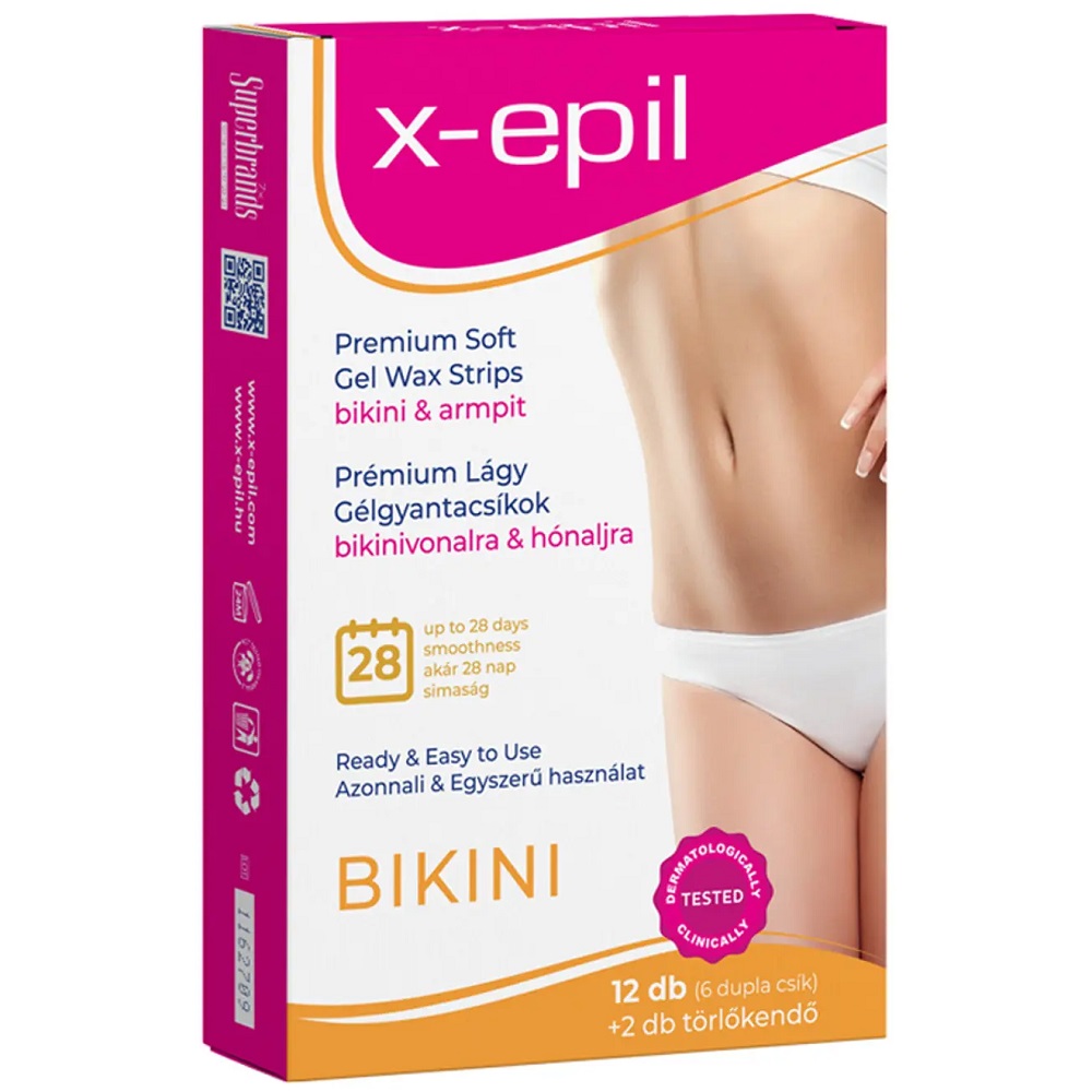 Benzi depilatoare pentru linia bikinilor si axile Premium, 12 bucati, X-Epil