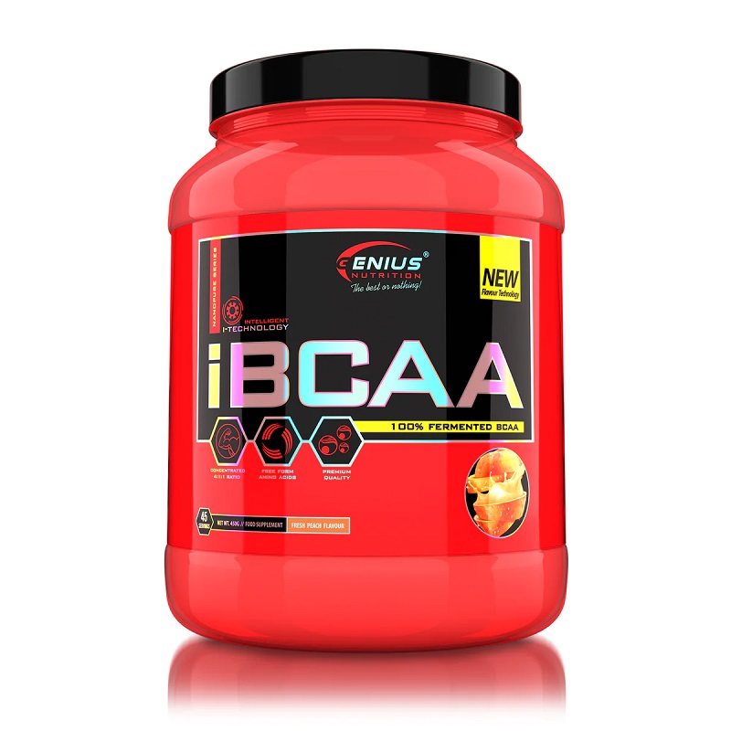 Aminoacizi esentiali cu aroma de piersici tip pudra iBCAA, 450 g, Genius Nutrition