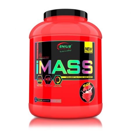 Gainer fara zahar cu aroma de capsuni iMass, 2500 g, Genius Nutrition