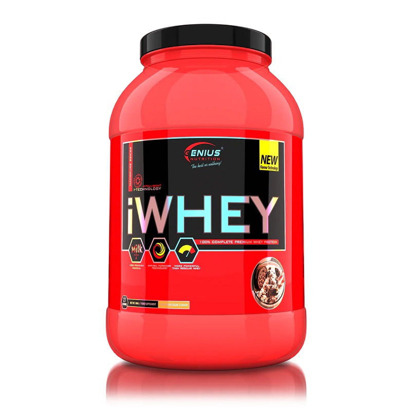 Pudra proteica cu aroma de biscuiti cu crema iWhey Cookies & Cream, 900 g, Genius Nutrition