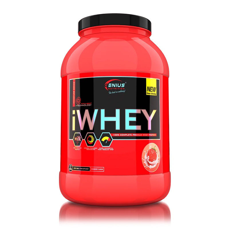 Pudra proteica cu aroma de capsuni iWhey, 900 g, Genius Nutrition