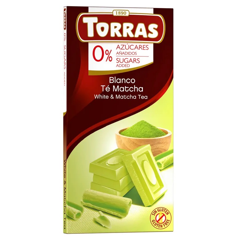 Ciocolata alba cu ceai macha, 75 g, Torras