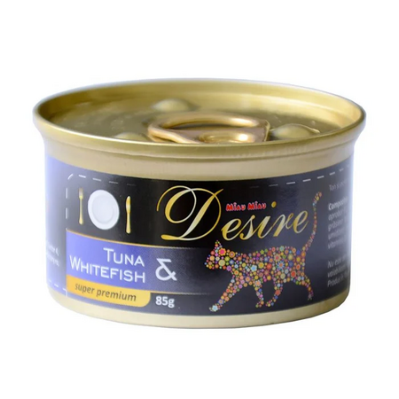Hrana umeda cu ton si peste alb pentru pisici adulte Desire, 85 g, Miau Miau