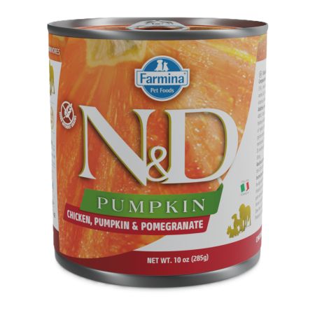 Hrana umeda cu pui, dovleac si rodie pentru caini N&D Pumpkin, 285 g, Farmina