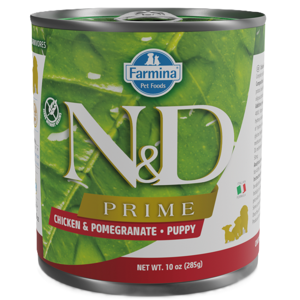 Hrana umeda cu pui si rodie pentru caini N&D Prime Puppy, 285 g, Farmina