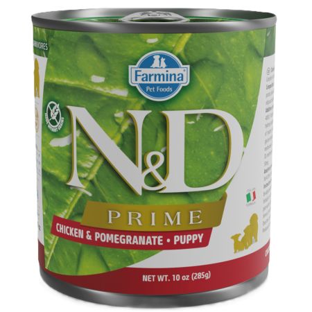 Hrana umeda cu pui si rodie pentru caini N&D Prime Puppy, 285 g, Farmina