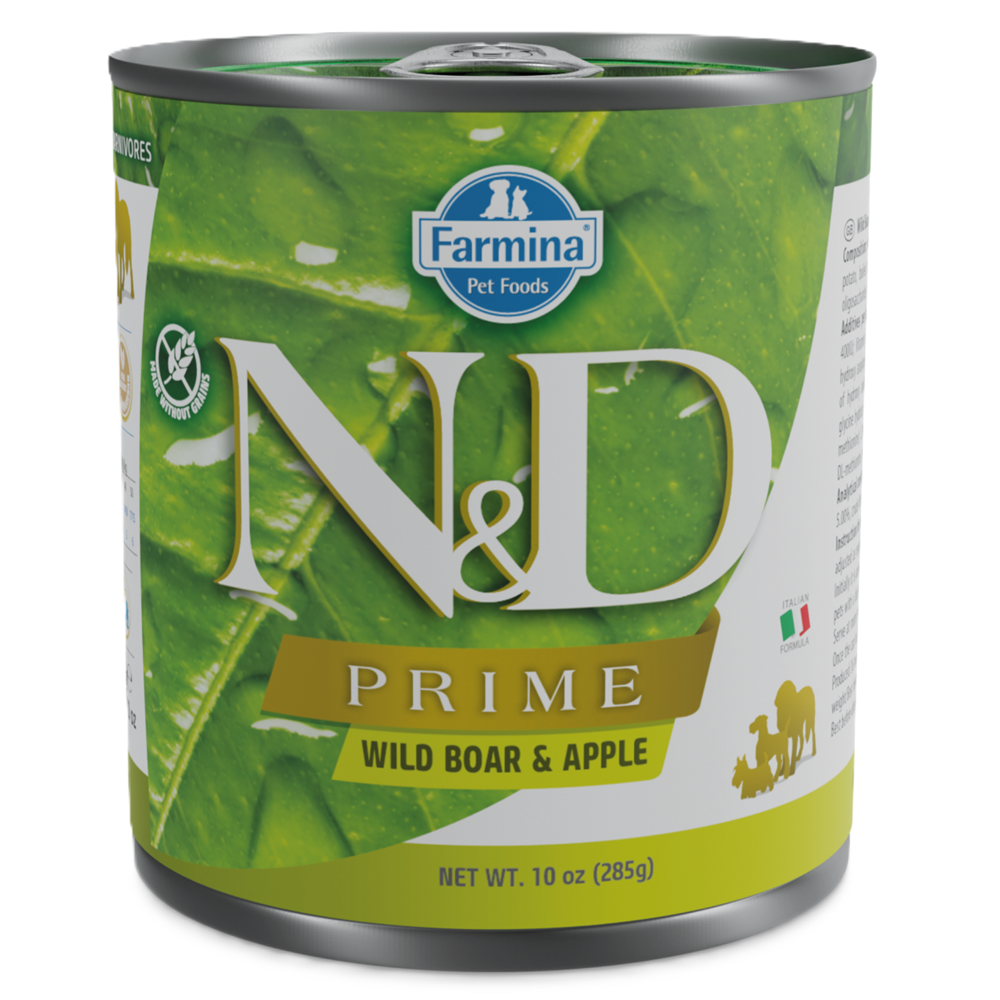 Hrana umeda cu mistret si mere pentru caini N&D Prime, 285 g, Farmina