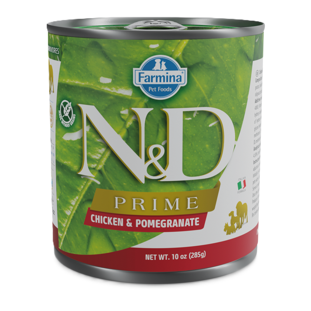 Hrana umeda cu pui si rodie pentru caini N&D Prime, 285 g, Farmina