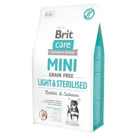 Hrana uscata cu iepure si somon Grain Free Mini Light & Sterilised, 2 Kg, Brit