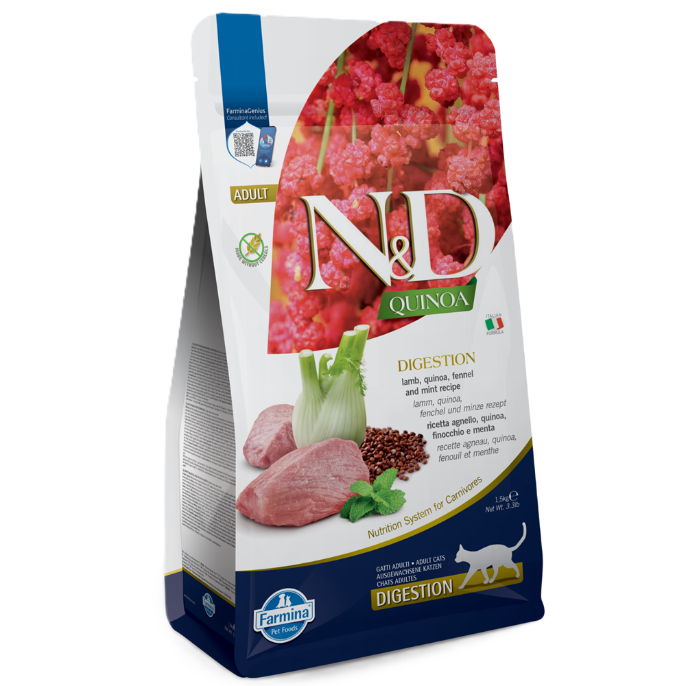 Hrana uscata cu miel, quinoa si fenicul pentru pisici N&D Digestion, 1500 g, Farmina