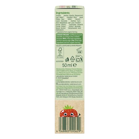 Pasta de dinti bio pentru copii cu aroma de capsuni, 0 - 6 ani, 50 ml, Vademecum 732725