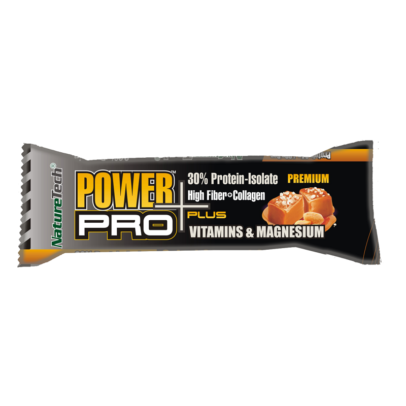 Baton POWER PRO PLUS 30% proteina, VITAMINE si MAGNEZIU, caramel sarat si arahide, 80g, Nature Tech