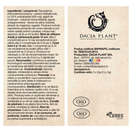 Ganoderma, 120 comprimate, Dacia Plant 738449