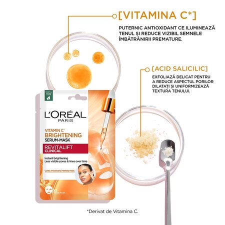 Masca servetel pentru iluminare Revitalift Clinical, 26 g, Loreal 573100