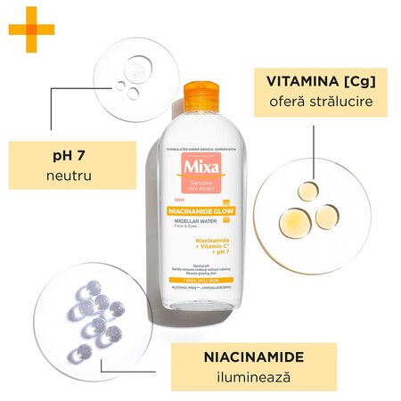 Apa micelara cu efect de iluminare Niacinamide Glow, 400 ml, Mixa 573161
