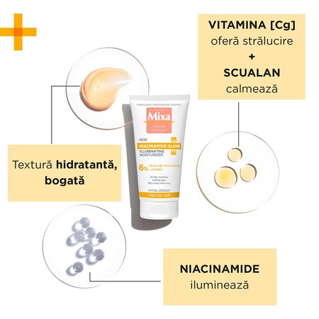 Crema hidratanta pentru fata cu efect de iluminare Niacinamide Glow, 50 ml, Mixa 573165