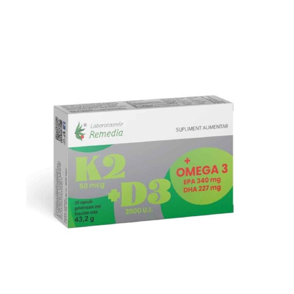 K2+D3+Omega 3, 30 capsule gelationoase moi, Remedia