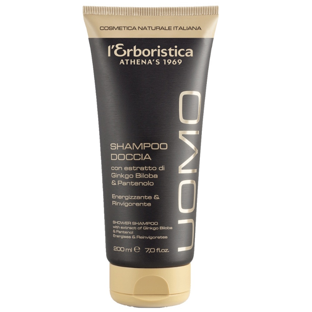 Sampon si gel de dus 2 in 1 cu extract de ginko biloba si panthenol Uomo, 200 ml, L'Erboristica