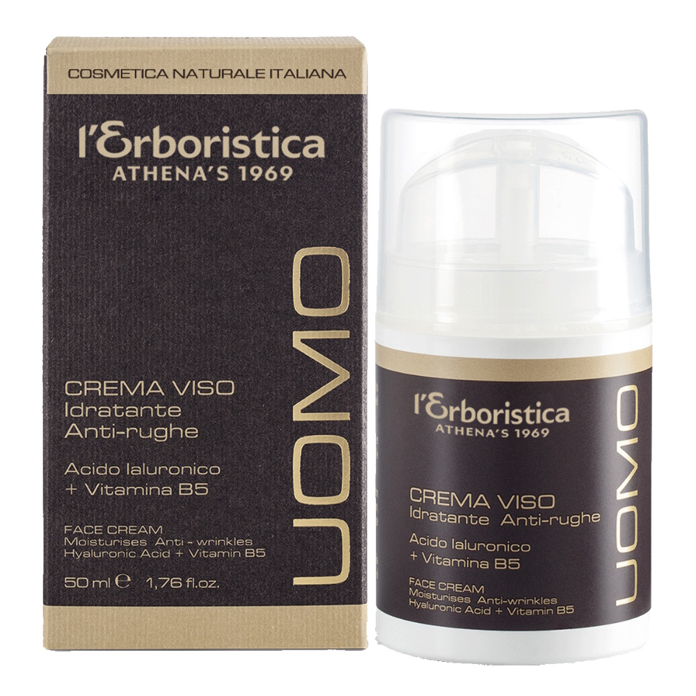 Crema de fata anti-rid si hidratanta cu acid hialuronic si vitamina B5 Uomo, 50 ml, L'Erboristica