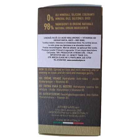 Crema de fata anti-rid si hidratanta cu acid hialuronic si vitamina B5 Uomo, 50 ml, L'Erboristica 710802